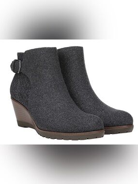 Dr scholls Wedge Ankle Boot - Gray Felt with Brown heel